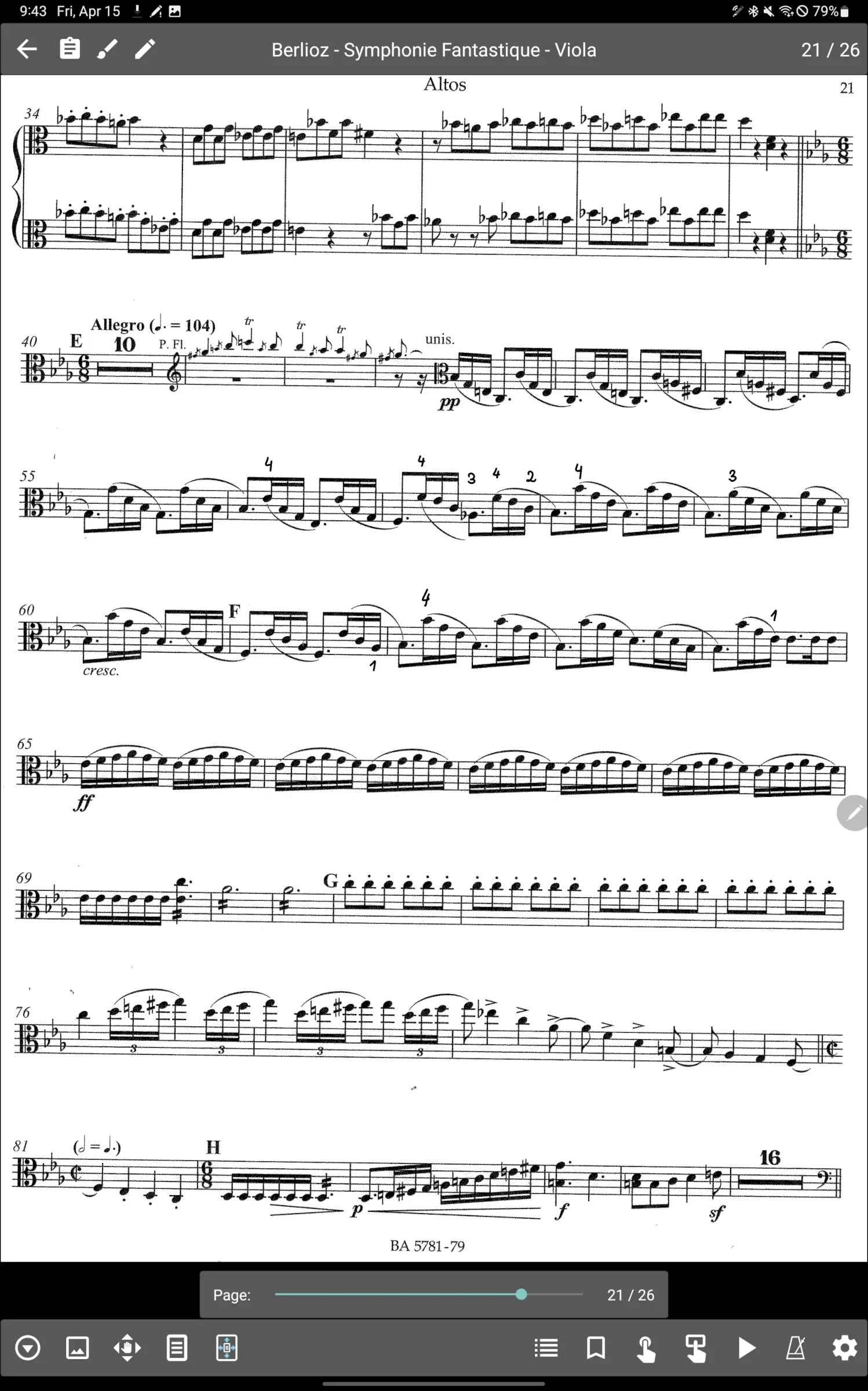 Visualización de partituras en la tablet Samsung Galaxy Tab S9 Ultra (Berlioz)