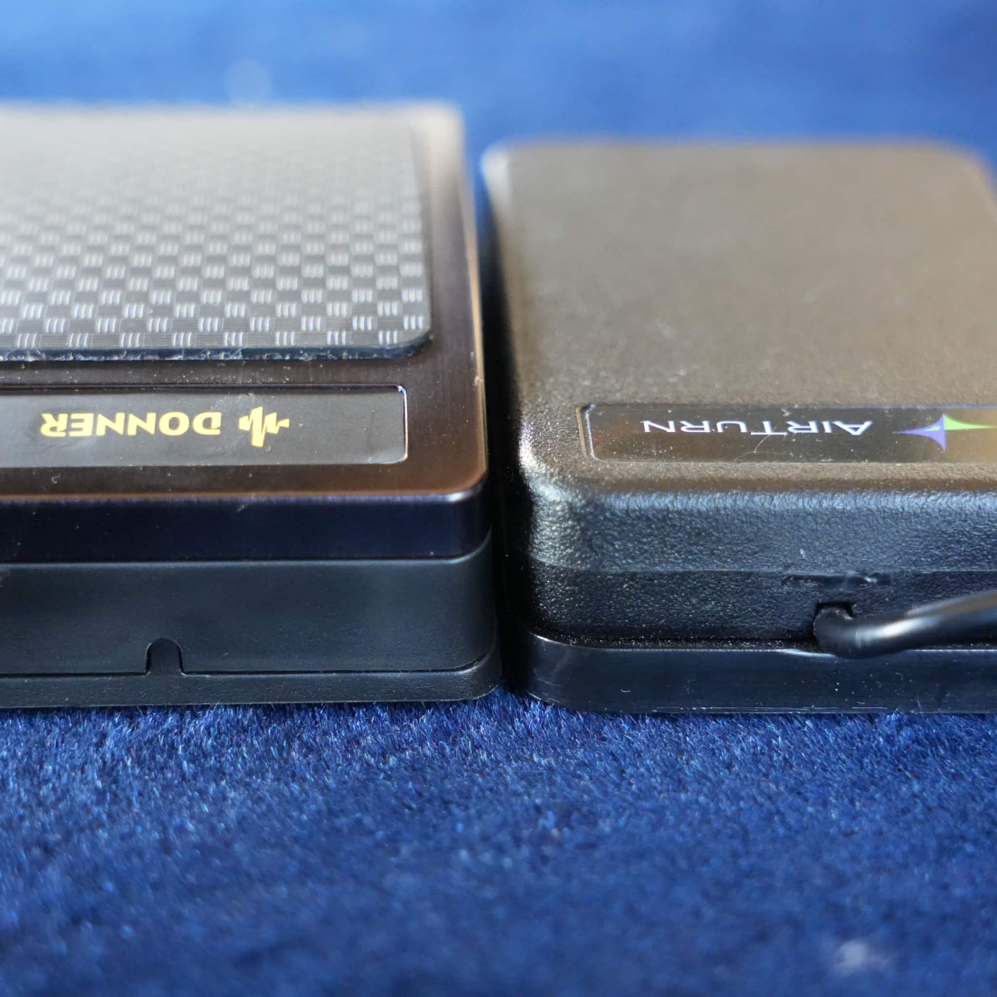 Comparación de interruptores de pie, altura del pedal Airturn Duo vs Donner